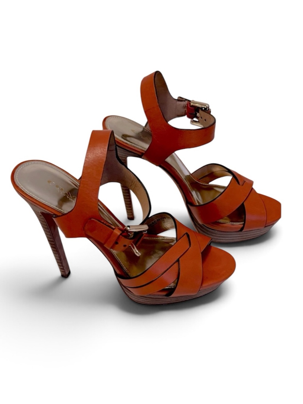 COACH DANI ORANGE PAPAYA LEATHER
PLATFORM HEELS size 6